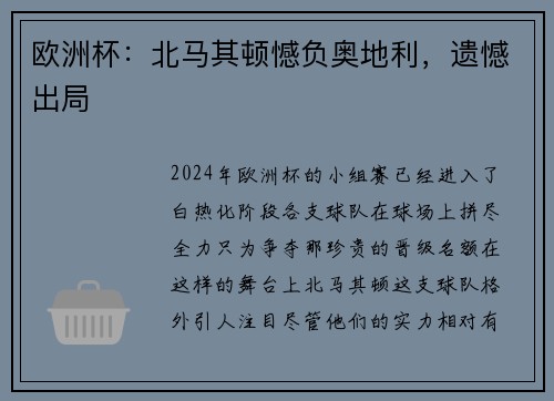 欧洲杯：北马其顿憾负奥地利，遗憾出局